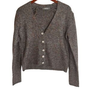 Marled Womens Knit Long Sleeve V-Neck Cardigan Sweater Gray Red Size Medium